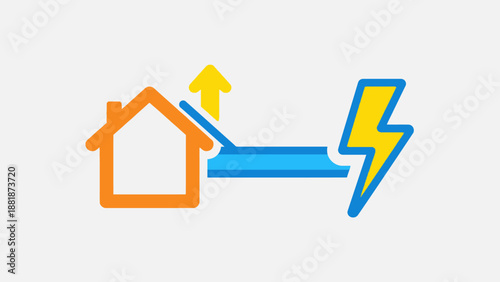 Modern Smart Home Energy Flow Icon with House, Arrow, and Lightning Bolt in Bright Studio