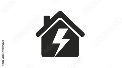 Home Energy and Electricity Concept with House and Lightning Bolt Icon on Isolated White Background