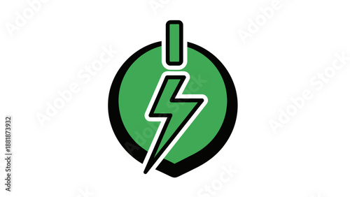 Green Lightning Bolt and Power Button Icon Representing Energy and Electricity on Isolated White Background