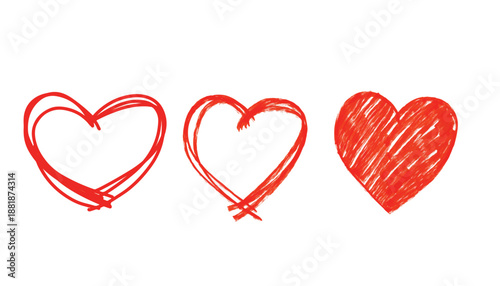Heart. Hand drawn hearts collection. Abstract love symbol. Valentine's day, romantic designs. Elegant heart outline icon set. Red continuous line art drawing vector. Wedding invitations, stickers.