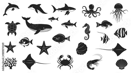 High quality illustration of sea animals showing marine life and underwater ocean biodiversity, perfect for nature, wildlife, and aquatic themed designs.