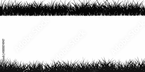 A minimalistic landscape featuring a stark white space and dark grass blades