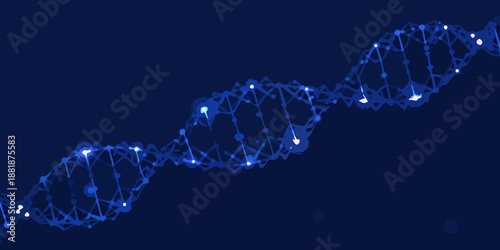 Abstract depiction of a dna double helix structure with glowing nodes
