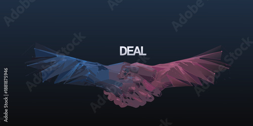 Abstract polygonal illustration of a handshake with the word deal