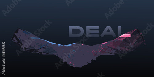 Abstract polygonal handshake graphic with the word deal prominently displayed