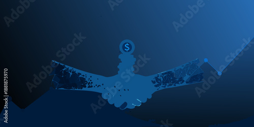 A digital handshake with a dollar sign symbolizing financial agreement