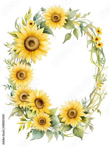 Sunflowers Wreath Watercolor Illustration Art