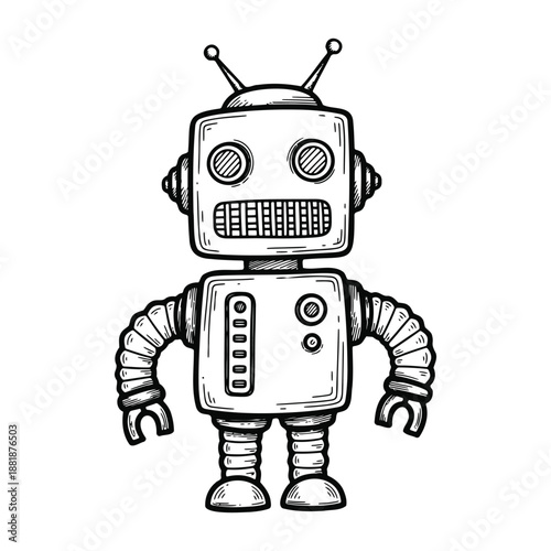 Retro robot with antennae and chest panel sketch