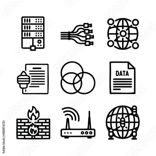 server data computing network internet hosting storage icon set line style