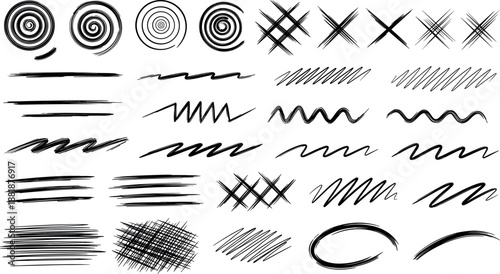tempLarge collection of hand drawn black ink scribble elements messy doodle strokes and abstract lines isolated on white backgroundlate