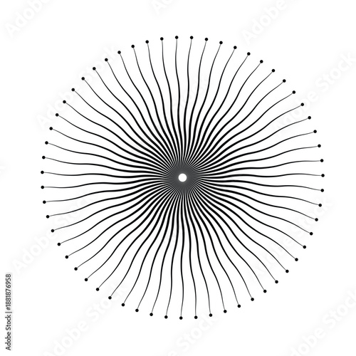Abstract Black Sunburst Wave Radial Circle Ornament.