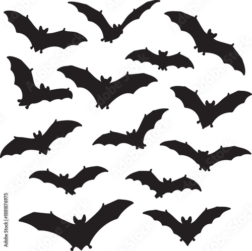 Black Flying Bat Silhouettes Set for Halloween Decor