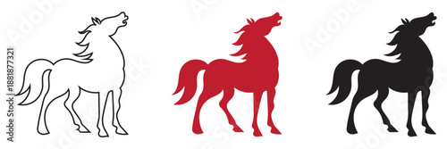 Chinese Calligraphy with running Horses  icon. Collection of black horse silhouettes in dynamic poses, ideal for logos, branding, tattoos, and equestrian or western themed designs.
