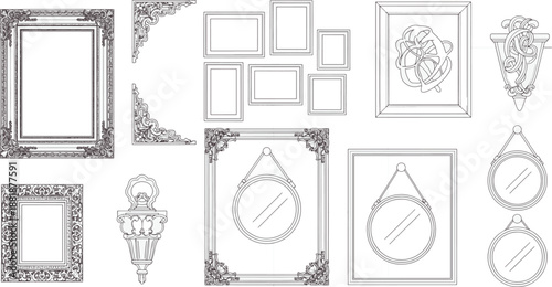 An assortment of elegant picture frames and mirrors featuring intricate designs and details, inviting you to add your own personal touch and celebrate memories.