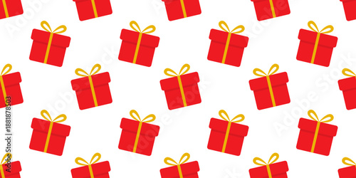 Gift Boxes Front View with tied Ribbon Bow Seamless Pattern Minimalist Flat Backdrop Banner Format. Isolated Vector illustration Promo Banner Background Poster Holidays Themed Cards, leaflets, labels