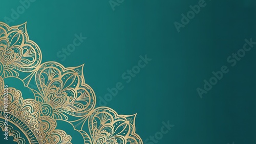 Intricate golden mandala on teal background