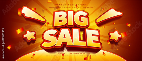 Big Sale text effect on red sunburst background