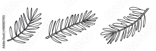 Simple stylized botanical leaves line drawing elements for nature inspired graphic resources, elegant branding, decorative print products, and contemporary web applications.