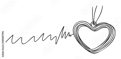 Decorative heart outline made with multiple lines linked to an abstract wavy pulse graphic symbolizing life love and health ideal for medical applications and wellness campaigns