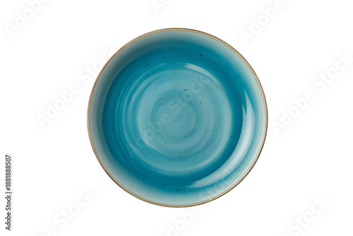 elegant ceramic blue plate in overhead shot . Isolated on transparent background, png
