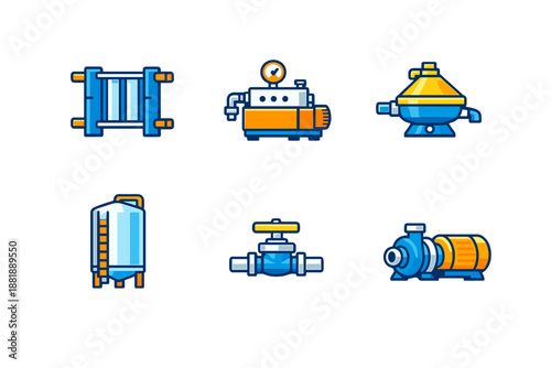 Various equipment for industrial processes displayed on a simple white