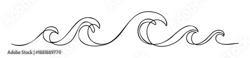 Continuous line drawing of ocean waves with a flowing minimalist style ideal for graphic resources waterthemed decorations or as a serene visual divider in various print and digital media