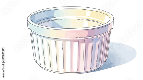 Empty white ceramic round bowl with shadow on white background