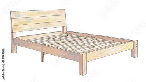 Wooden bed frame with slats and headboard