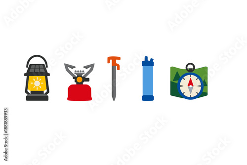 Diverse camping and outdoor gear for exploration and safety during