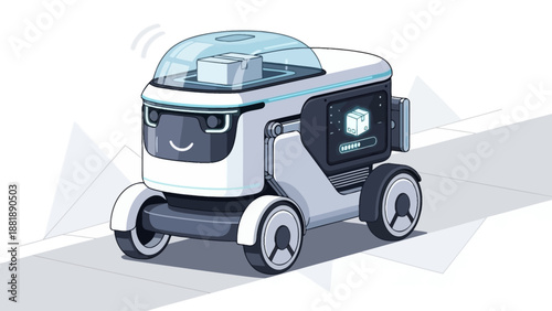 Autonomous delivery robot carrying a package on wheels