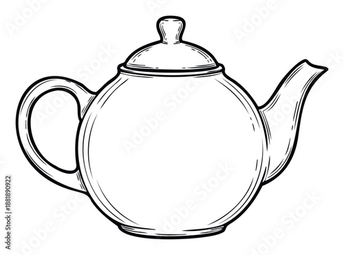 Elegant black outline teapot perfect for culinary themed graphic resources, restaurant menu accents, cafe decor, or engaging kids coloring book pages.