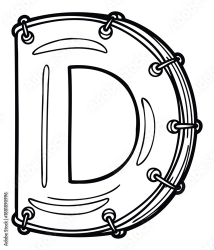 Volumetric rounded alphabet letter D with decorative lacing details forming a playful graphic for educational materials and engaging creative projects