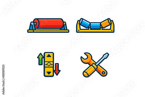 Different kinds of construction equipment used for lifting and moving