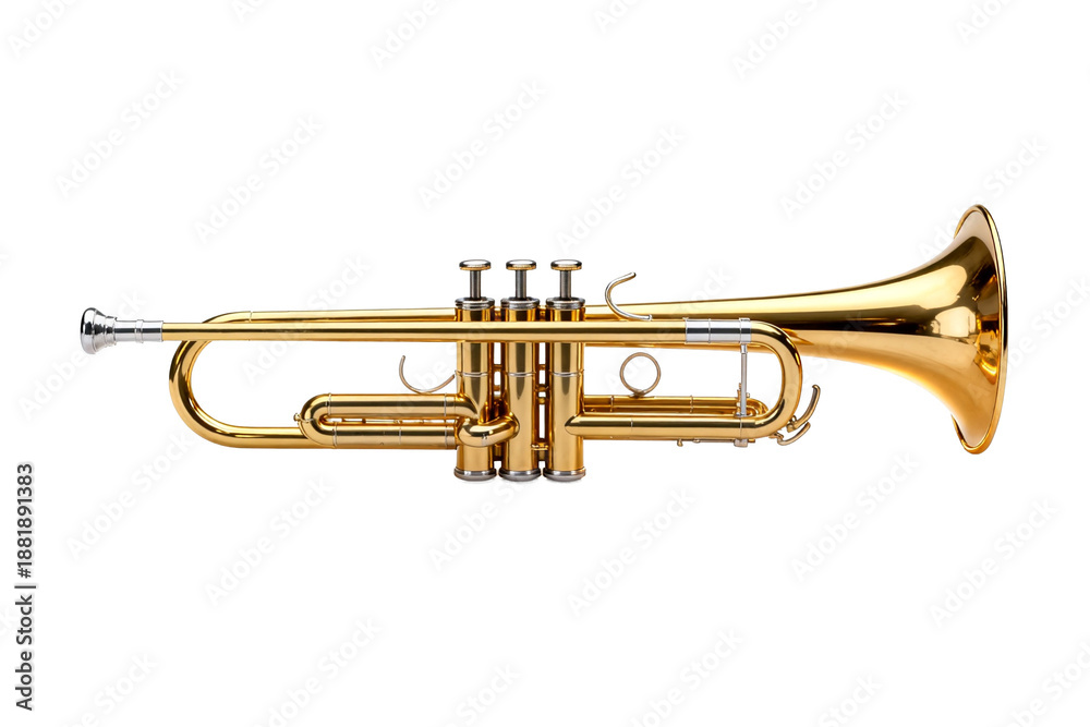Obraz premium Golden Brass Trumpet with Three Valves