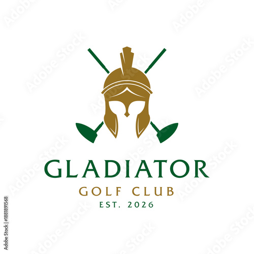 Spartan Helmet and Golf Club Logo. Warrior Golf Emblem in Minimal Modern Style