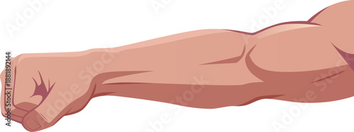 Powerful muscular male arm delivering a punch with a clenched fist