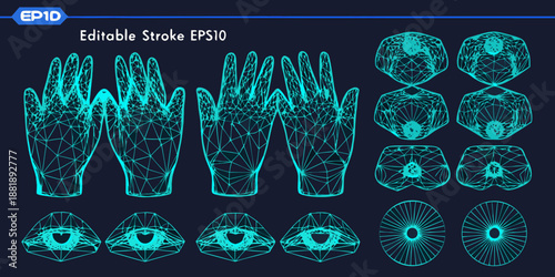 Editable stroke eps 10 hand and eye vector graphics