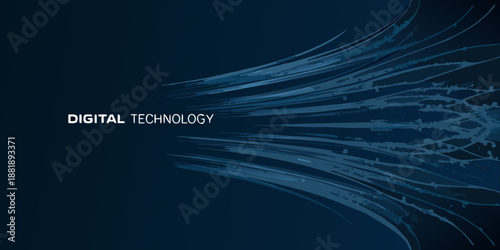 Abstract digital technology background with flowing lines and network connections