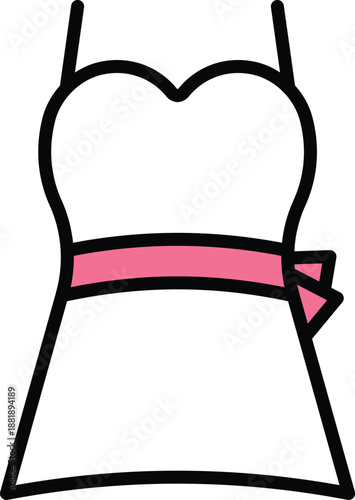 White dress with pink ribbon belt