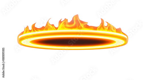 Glowing fiery ring with bright orange flames, circular shape, isolated on transparent background, symbolizing energy, power, and heat, dramatic and intense visual effect