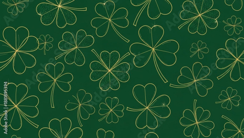 Seamless pattern of green shamrocks and four-leaf clovers a festive St Patricks Day background with a hand-drawn outline style for celebration and luck