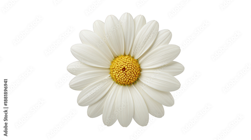 Obraz premium White daisy flower yellow center isolated botanical nature closeup petal fresh spring cheerful detailed macro natural beauty floral bloom garden