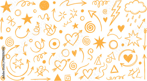 Φωτογραφία Black and white vector illustration of playful hand-drawn doodles including arro