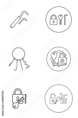 Locksmith Tools and Padlock Icon Set Security and Lock Repair Vector Illustration