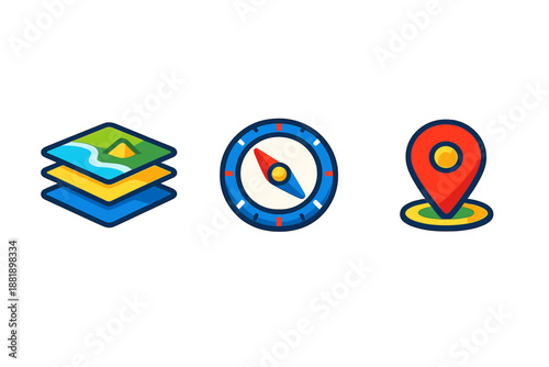 Map and navigation icons showing layers compass and location pin in a Free Download Map and navigation icons showing layers compass and location pin in a - GFXLoad