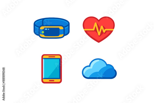 Fitness technology devices showing a fitness tracker heart symbol