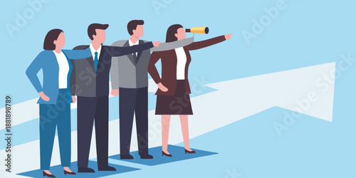 Business team looking forward with a focused vision and strategic direction