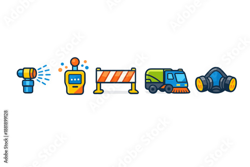 Construction tools and equipment used in urban maintenance during a