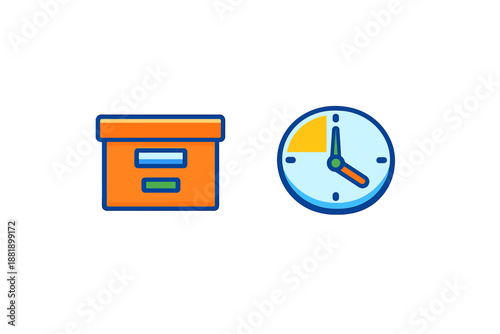 Package and clock symbols placed side by side in a simple graphic