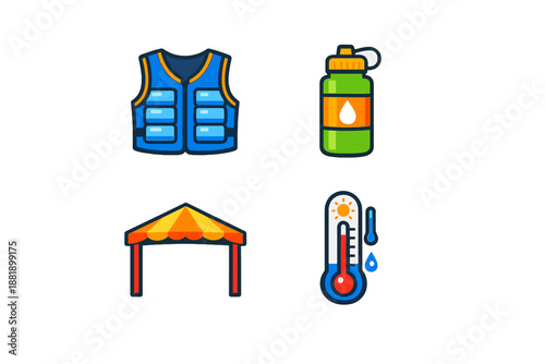 Safety gear and hydration tools for outdoor events in hot weather